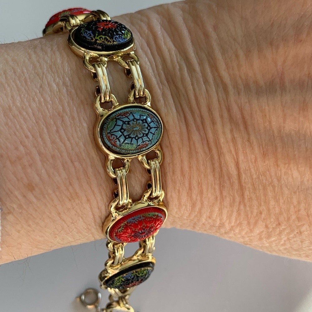 Vintage Moroccan Matrix Bracelet - Gold Tone - Multicoloured